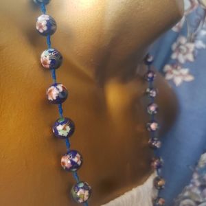 Vintage cloisonne 24” necklace hand  knotted